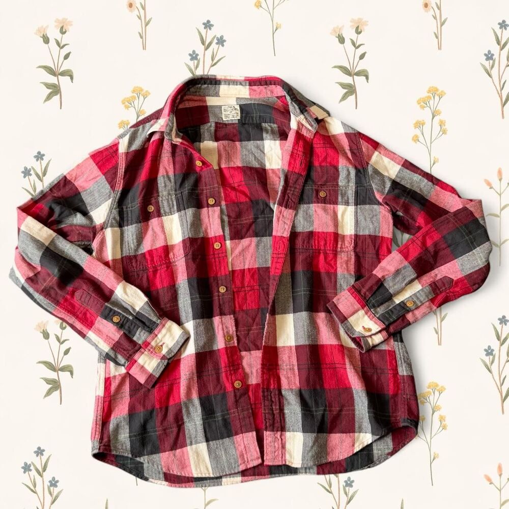 J.Crew Red Plaid Cotton Flannel Shirt - Men’s Large Slim Fit